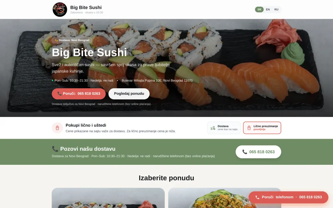 Big Bite Sushi — Sajt + Order app